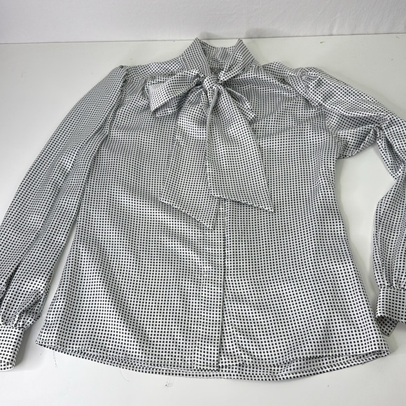 Vintage Regina Porter Elegant Black and White Blouse with Bow Women's Top - Picture 9 of 13